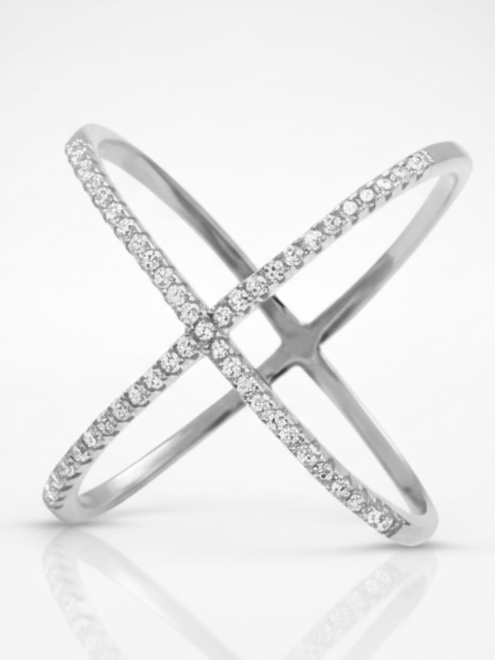 Womens Sterling Silver .925 Criss Cross Zirconia Ring Size 9